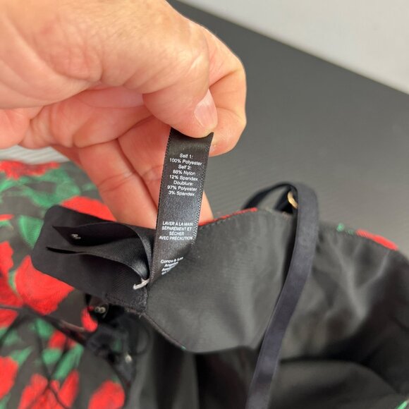 For Love & Lemons Black & Red Rose Print Mini Dress Size Med Lace-Up WhimsiGoth - Picture 7 of 12